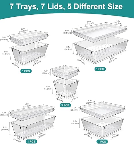 Miniatura 2 de Organizador de cajones de 14 piezas para maquillaje, suministros de oficina, tocador, organizadores de cajones de escritorio, organizadores