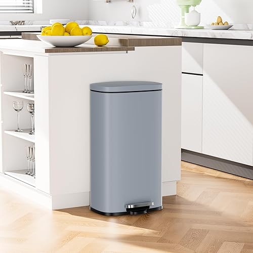 Miniatura 9 de Arlopu Cubo de basura de 8/13.2 galones, cubo de basura de acero inoxidable, cubo de basura de cierre suave con cubo interior de plástico extraíble,