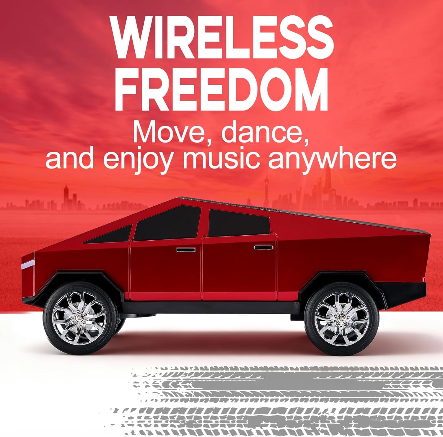 WSTER Futuristic Shapes Truck Bluetooth Speaker with LED Display Screen – TWS Stereo, FM Radio, USB/TF Playback, LED Headlights, Built-in Mic, Gift for Car Lovers, Model Collectors & Tech Fans (Red)