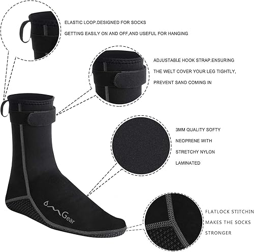 Vista 2 de Calcetines de agua de neopreno, calcetines de playa tipo botines de 0.118 pulgadas, con costuras invisibles antideslizantes para traje de neopreno