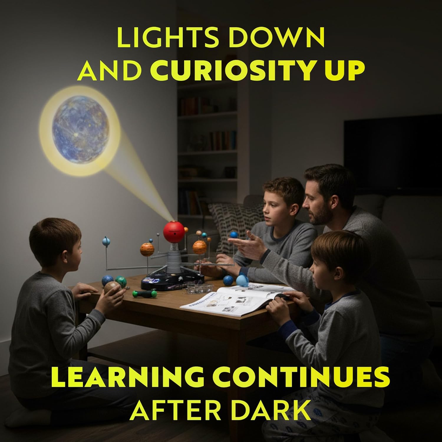 Playz Premium Solar System Model Kit for Kids - 4 Speed Motor, HD Planetarium Projector, 8 Painted Planets & 8 White Foam Balls with Paint and Brush for a Hands-On STEM DIY Project for Space Toys