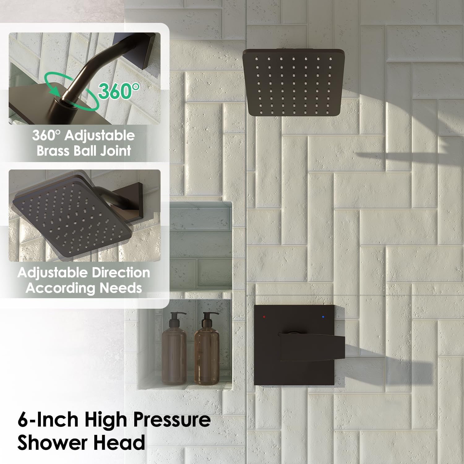 Replacement for Delta Shower Trim Kit 14 Series, High Pressure Matte Black Shower Faucet Set, 6-Inch Black Shower Head and Handle Set(Valve/Cartridge Not Included)