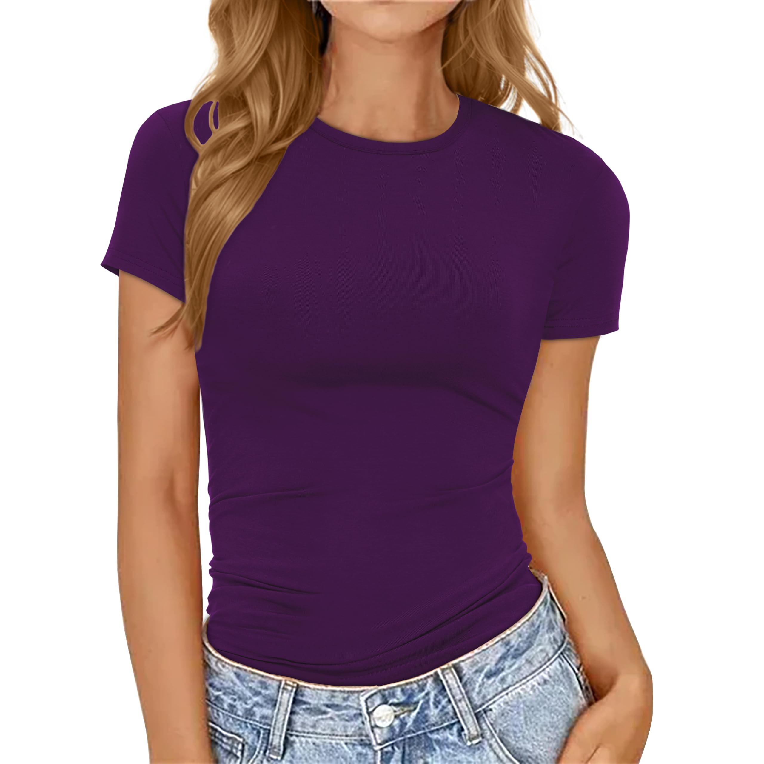 Womens Basic Tees Summer Short Sleeve Shirts Tight T Shirt Going Out Tops