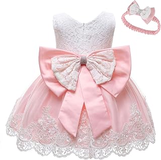 0-6T Toddler Girls Pageant Lace Dresses Baby Birthday Party Embroidery Dress with Headwear - Buy now