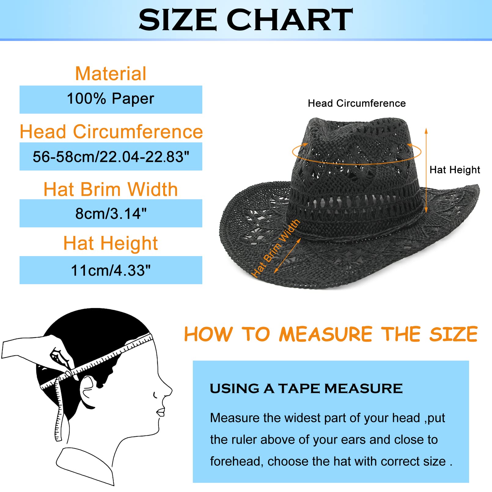 EOZY Men & Women's Summer Cowboy Cowgirl Straw Hat Hollow Out Woven Roll Up Wide Brim Hat