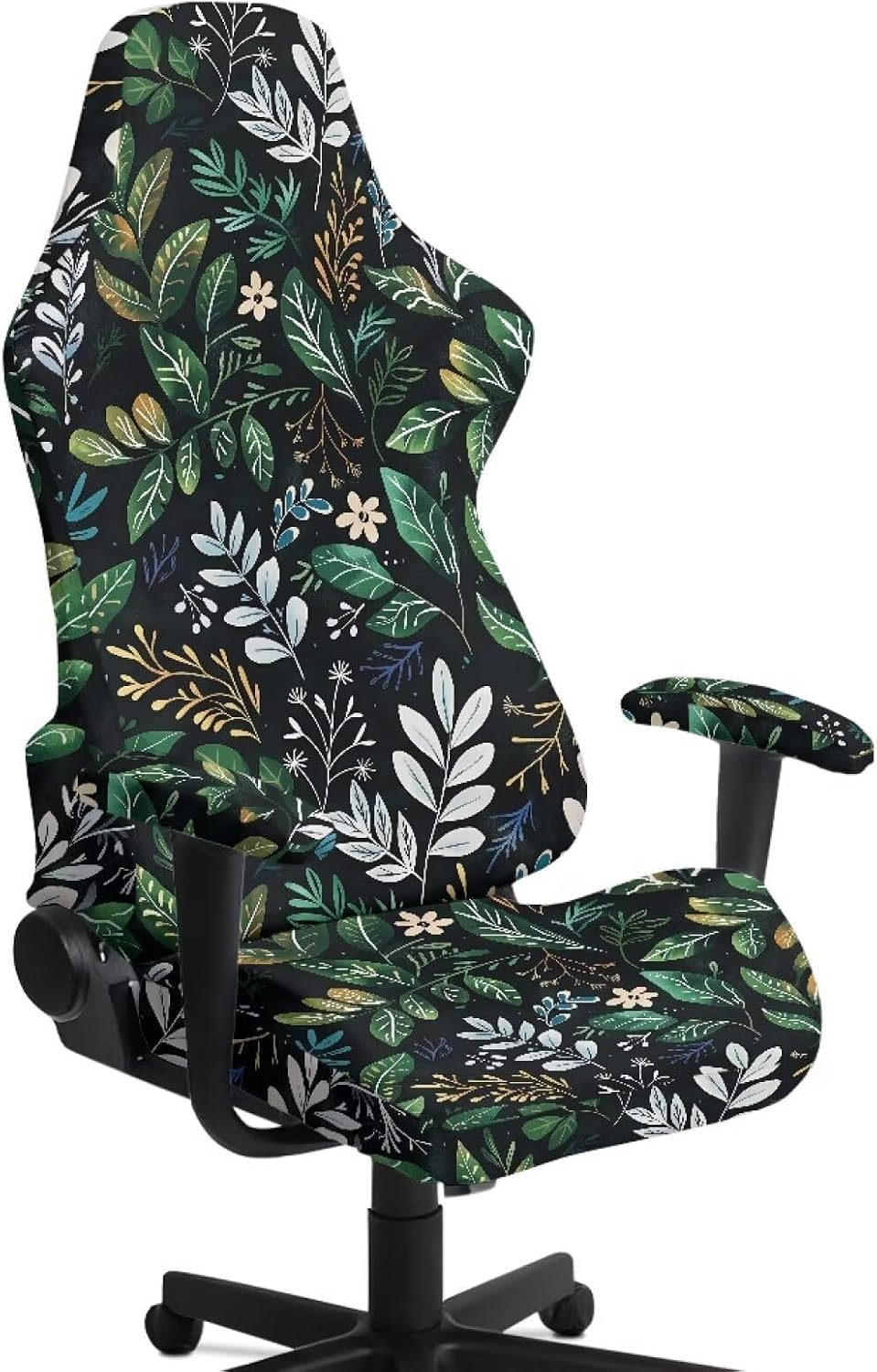 Gaming Chair Covers Slipcovers with Arms, Gaming Chair Seat Cover Stretchable Replacement Non Slip Office Study Room Decor, Green Leaf Pattern