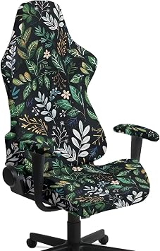 Gaming Chair Covers Slipcovers with Arms, Gaming Chair Seat Cover Stretchable Replacement Non Slip Office Study Room Decor, Green Leaf Pattern