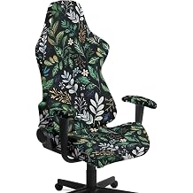 Gaming Chair Covers Slipcovers with Arms, Gaming Chair Seat Cover Stretchable Replacement Non Slip Office Study Room Decor, Green Leaf Pattern