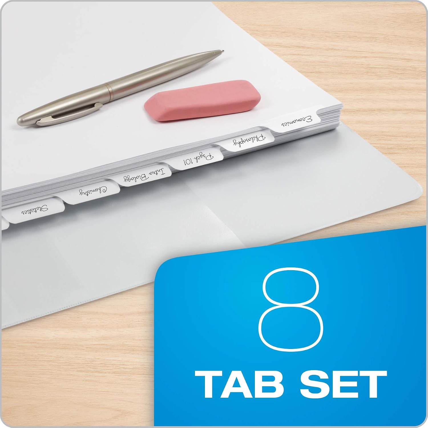 Cardinal Write ’n Erase Binder Dividers, 8-Tab Bulk Pack, Write-On Tabs for Ballpoint Pen, Non-Permanent Marker or Pencil, Letter Size, White, 25 Sets (60806)