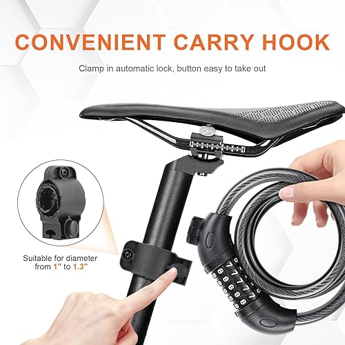 Miniatura 5 de GRIFEMA GAK1203-12 - Candado antirrobo para bicicleta, bloqueo de cable de seguridad con combinación de 5 dígitos para bicicletas, motocicletas,