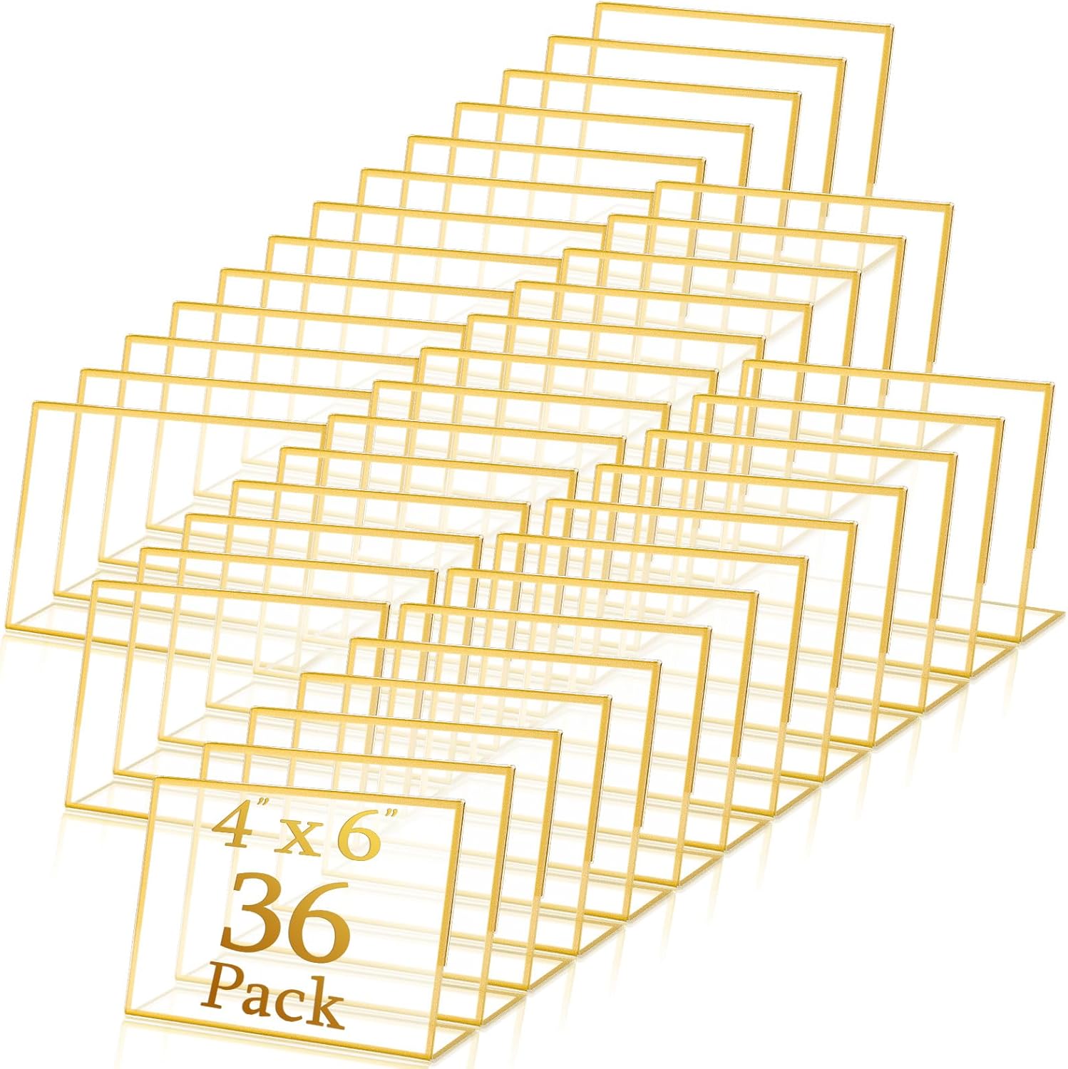 36 Pack Acrylic Sign Holder Gold Frame Table Numbers Slanted Back Menu Display Stand Clear Flyer Document Photo Display Holders Plastic Table Signs for Wedding Office(Vertical Style,4 x 6 Inch)