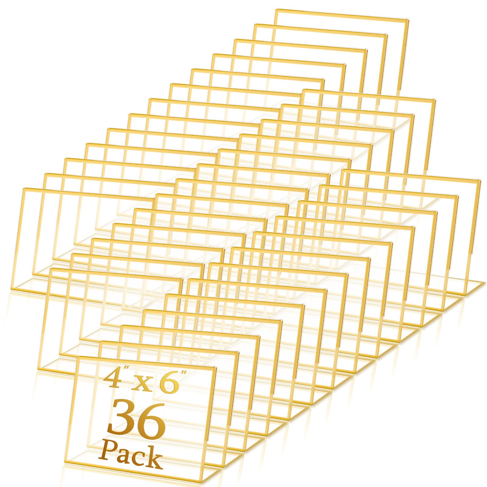 36 Pack Acrylic Sign Holder Gold Frame Table Numbers Slanted Back Menu Display Stand Clear Flyer Document Photo Display Holders Plastic Table Signs for Wedding Office(Horizontal Style,4 x 6 Inch)