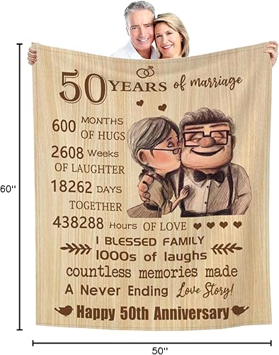 Miniatura 8 de Manta de regalo de 50 aniversario, 50 aniversario de boda, regalos de pareja para marido, esposa, papá, mamá, abuelo, abuela, abuelos, manta de