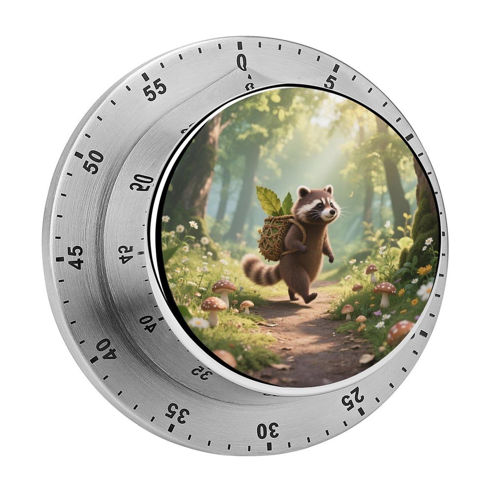Forest Raccoon Timer Digital Stainless Steel Kitchen Timers with Loud Alarm Visual Timers Magnetic Countdown Countup Timer for Homework Chores Office Time Management