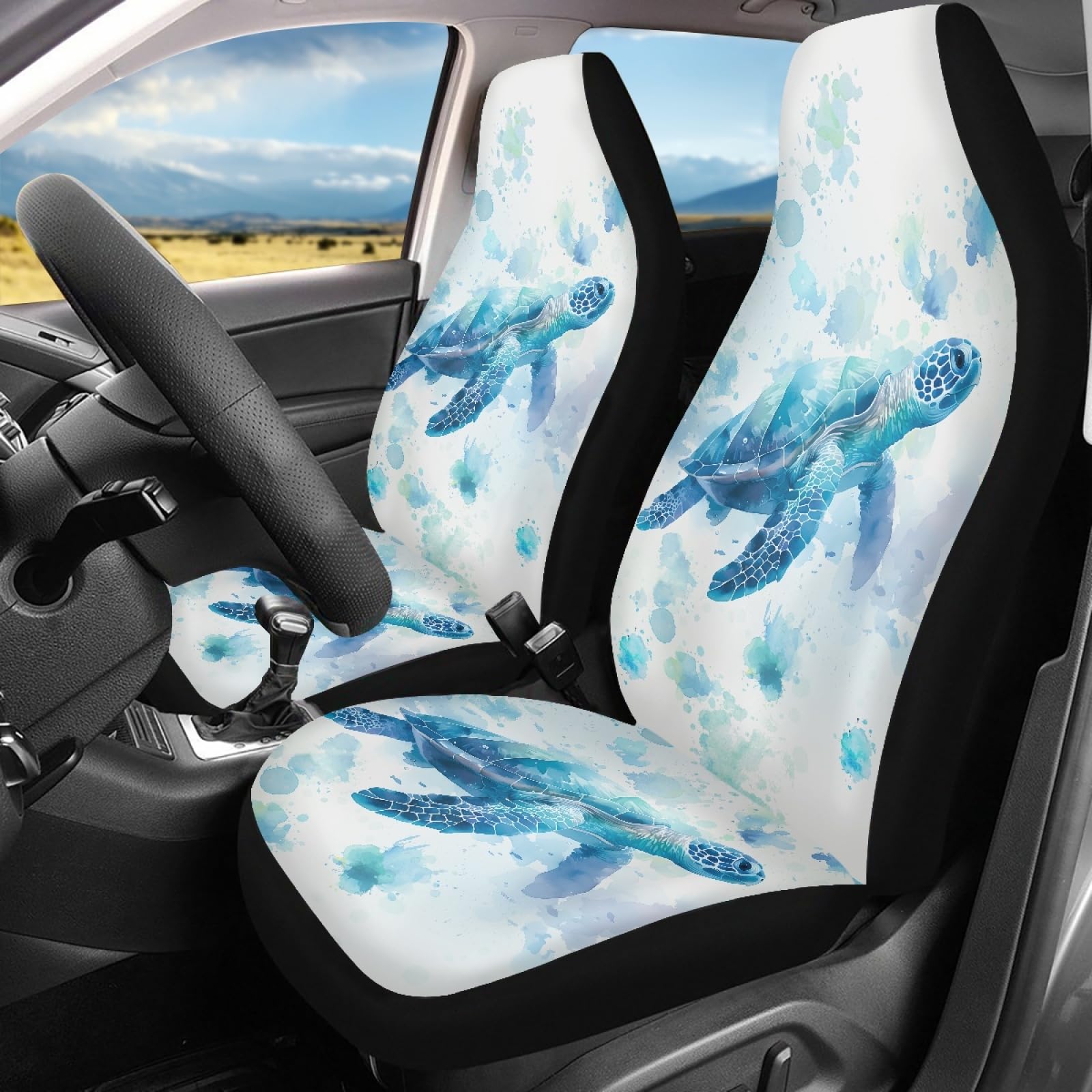 Whosucclay Sea Turtle Car Seat Covers for Trucks and SUVs, Automotive Seat Protector Black Seat Covers Cars Interior Covers Bucket Seat Cover