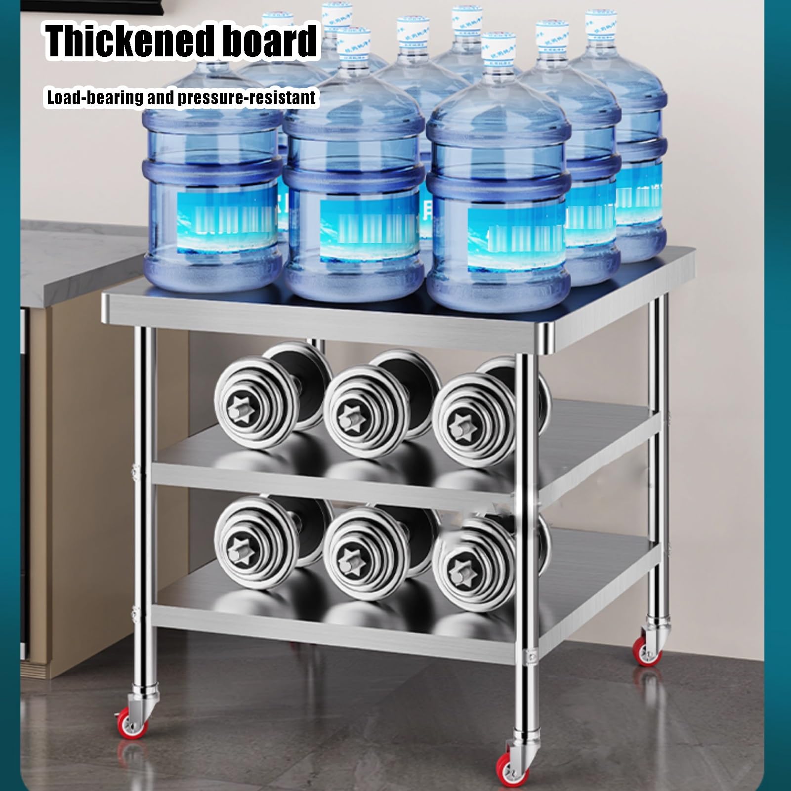 Tavolo da Lavoro Commerciale in Acciaio Inox su Ruote - Tavolo da Cucina a 3 liveparazione degli Alimenti, Piano di Lavoro Durevole 60x40x80 cm, Ideale per ristoranti e Catering, 70x60x80 cm