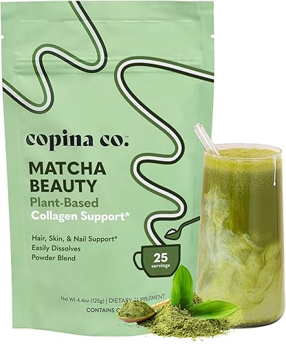 Copina Co. Matcha Beauty - Mezcla de bebida vegana de colágeno potenciador: bebida vegana cremosa con soporte de colágeno a base de plantas, sabor