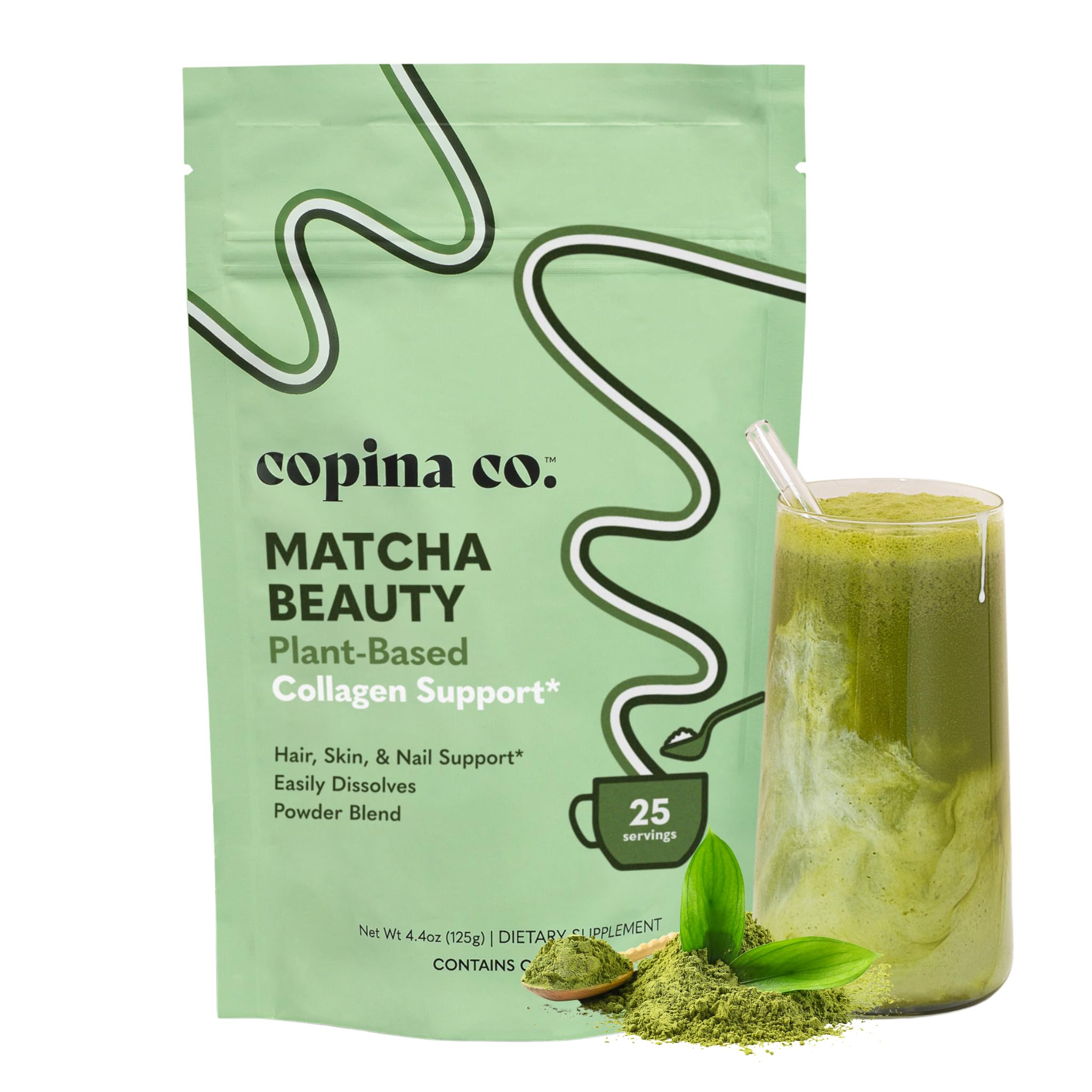 Copina Co. Matcha Beauty Vegan Collagen Booster Drink Blend: Plant Based Collagen Support Smoothie Drink Vegan Creamy Blend | Matcha Flavor | 1 Bag - 25 Servings per Bag