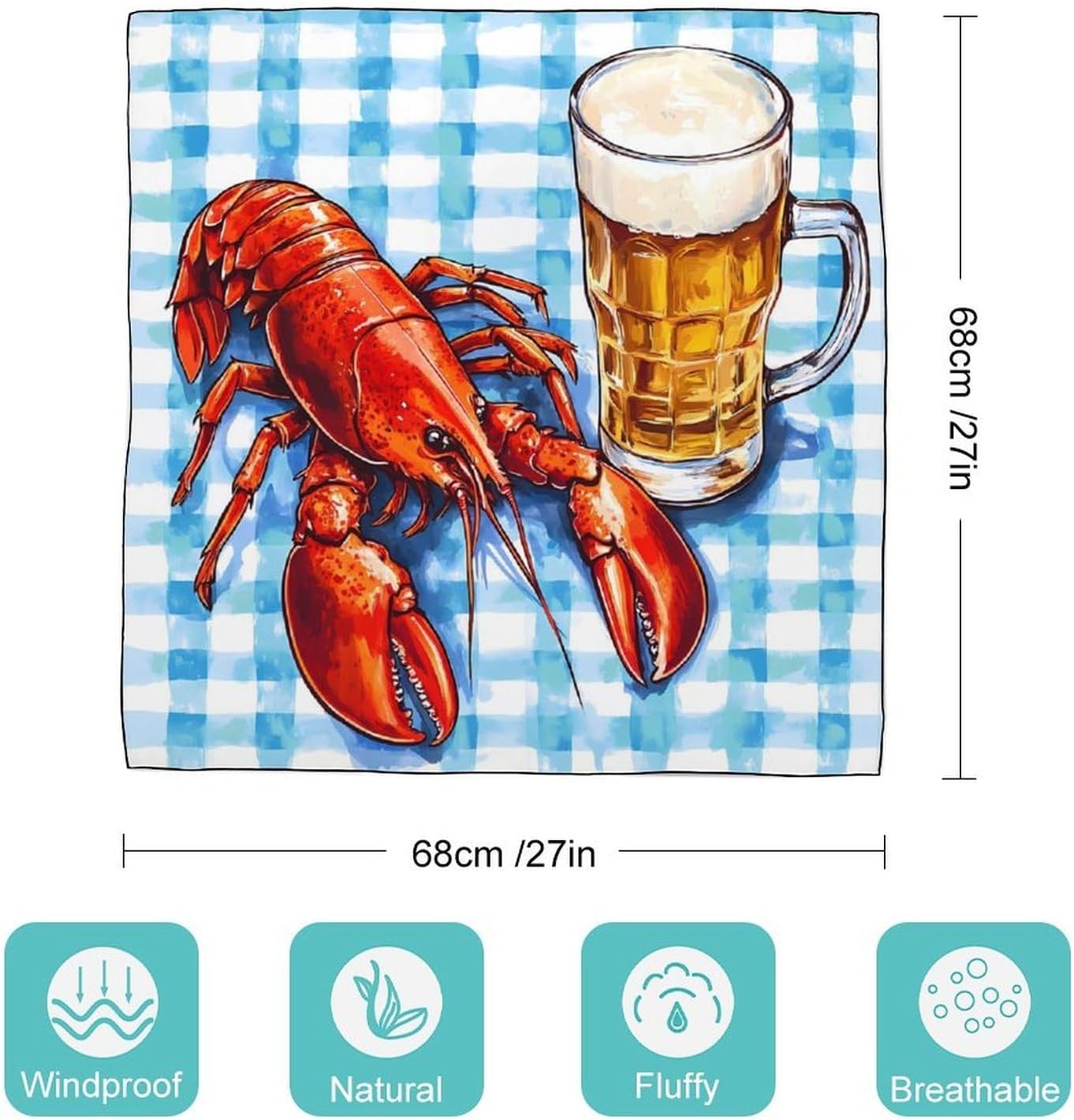 Red Lobster And Beer Silk-Like Square Scarf for Women Vintage Printed Neck Scarf Bandanas Hair Scarves