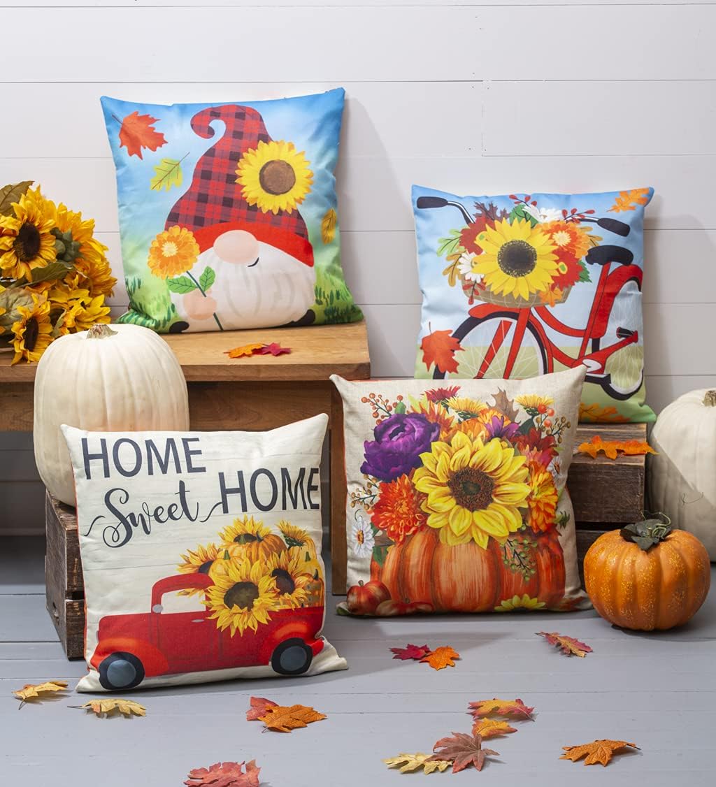 Cypress Home Sunflowers Interchangeable Pillow Cover Set of 4