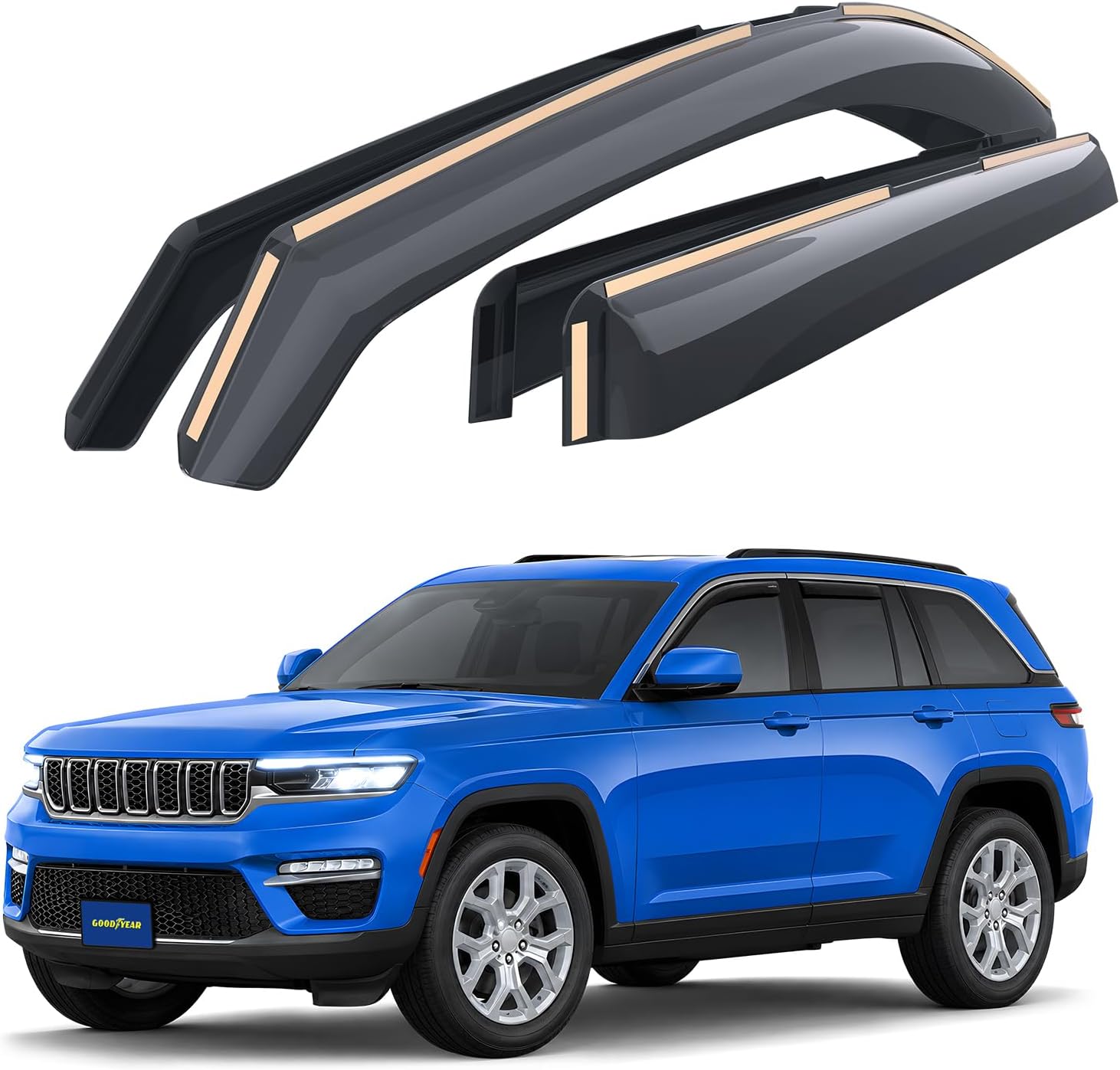 Goodyear Shatterproof in-Channel Window Deflectors for Jeep Grand Cherokee 2022-2026, Rain Guards, Window Visors for Cars, Vent Deflector, Car Accessories, 4 pcs - GY007990
