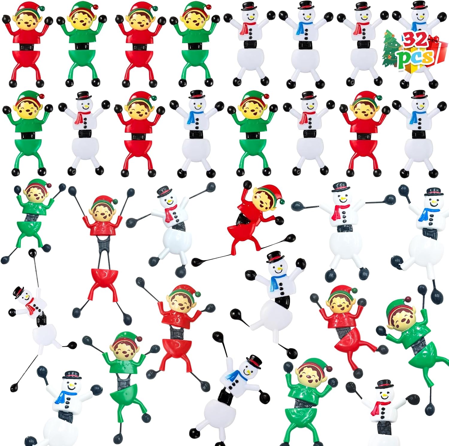 32 Pcs Christmas Sticky Man Climbing Wall Sticky Hands Stretchy Toys Xmas Party Favors Bluk Valentines Christmas Gifts for Kids Goody Bag Stuffers Stocking Fillers Birthday Party Toys