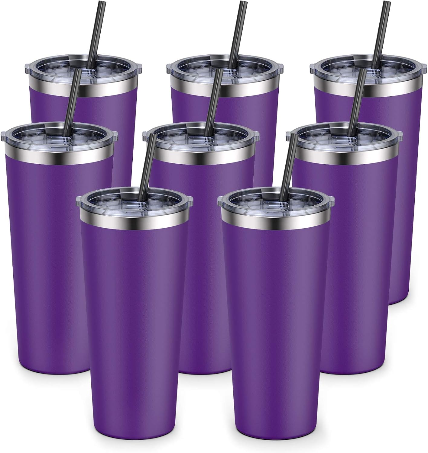 22oz Tumbler with Splash Proof Sliding Lid, Bastwe Stainless Steel Vacuum Insulated Travel Mug Tumbler with Straw, Double Wall Coffee Mug, Thermal Cup for Hiking, Camping & Traveling (Lilac, 8 Pack)