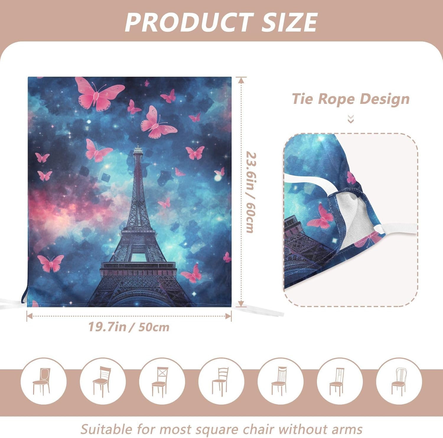ALAZA Eiffel Tower Pink Butteries Galaxy Chair Back Cover Set of 6, Washable Reusable Removable Chair Slipcovers Decorative Chair Cover for Home Kitchen Wedding Party