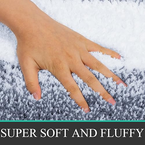 Miniatura 3 de Juego de 3 tapetes de baño antideslizantes, peludos, tapetes de baño de microfibra absorbente para suelo de baño, bañera y ducha, lavable a máquina,