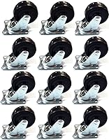 Heavy Duty 12-Pack 2" Swivel Caster Wheels Rubber Base Top Plate Ball Bearings 65 lbs Capacity