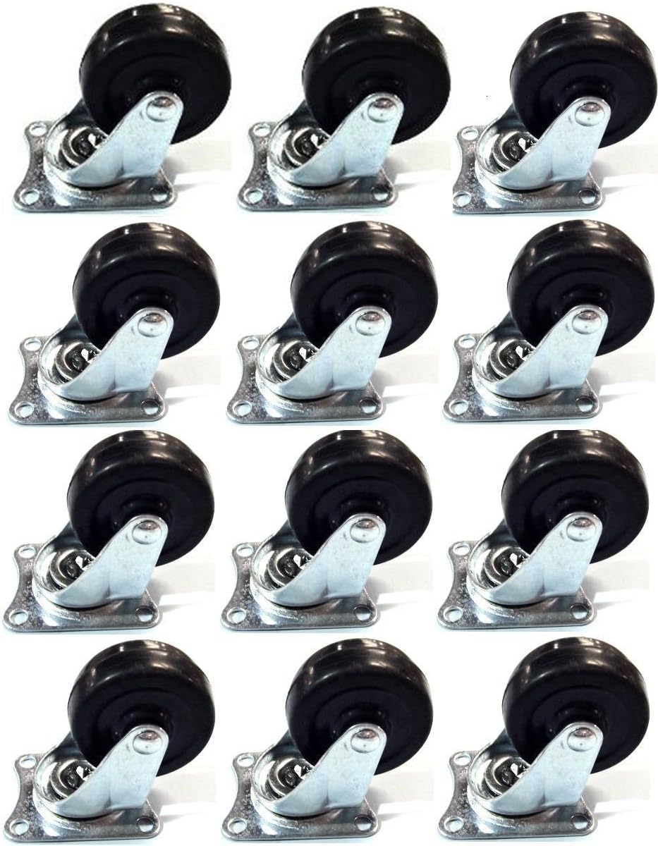 12 Pack 2" Swivel Caster Wheels Rubber Base with Top Plate & Bearing Heavy Duty