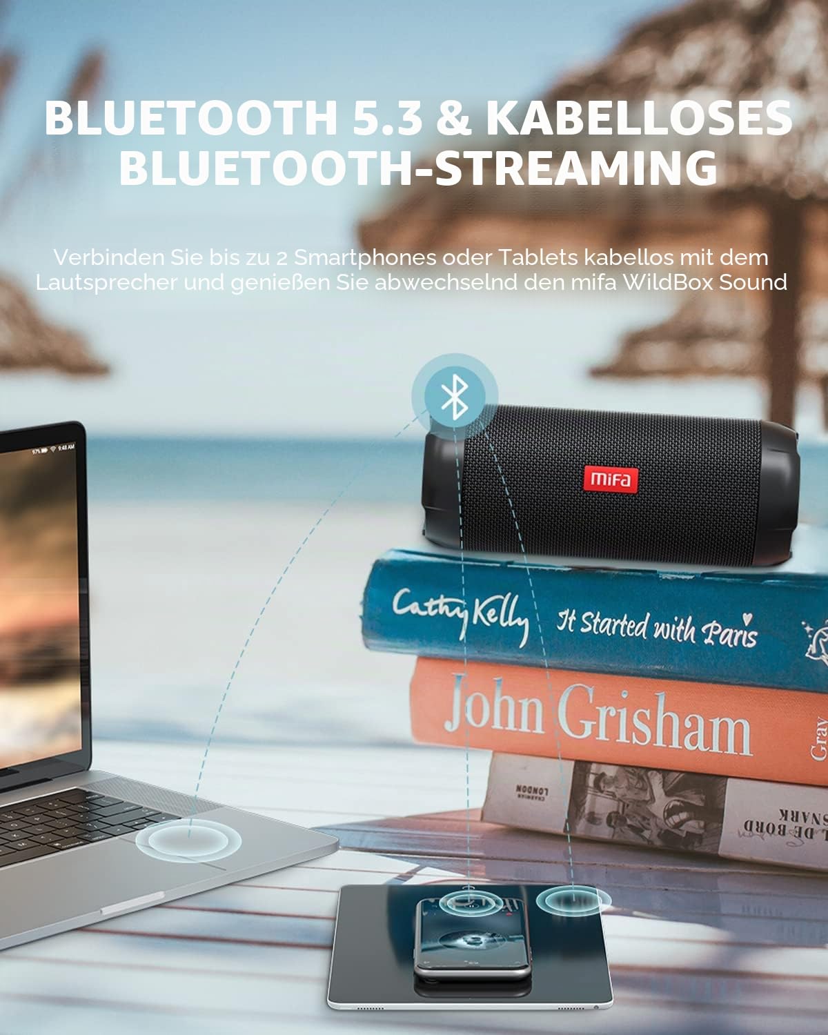 MIFA WildRod Bluetooth Lautsprecher mit Bluetooth 5.3, IP67 wasserdicht & staubdicht, 30W Wiedergabeleistung, 12H Akku, USB-C Ladeschluss und Mikro-SD Musikspielen, RGB-Licht