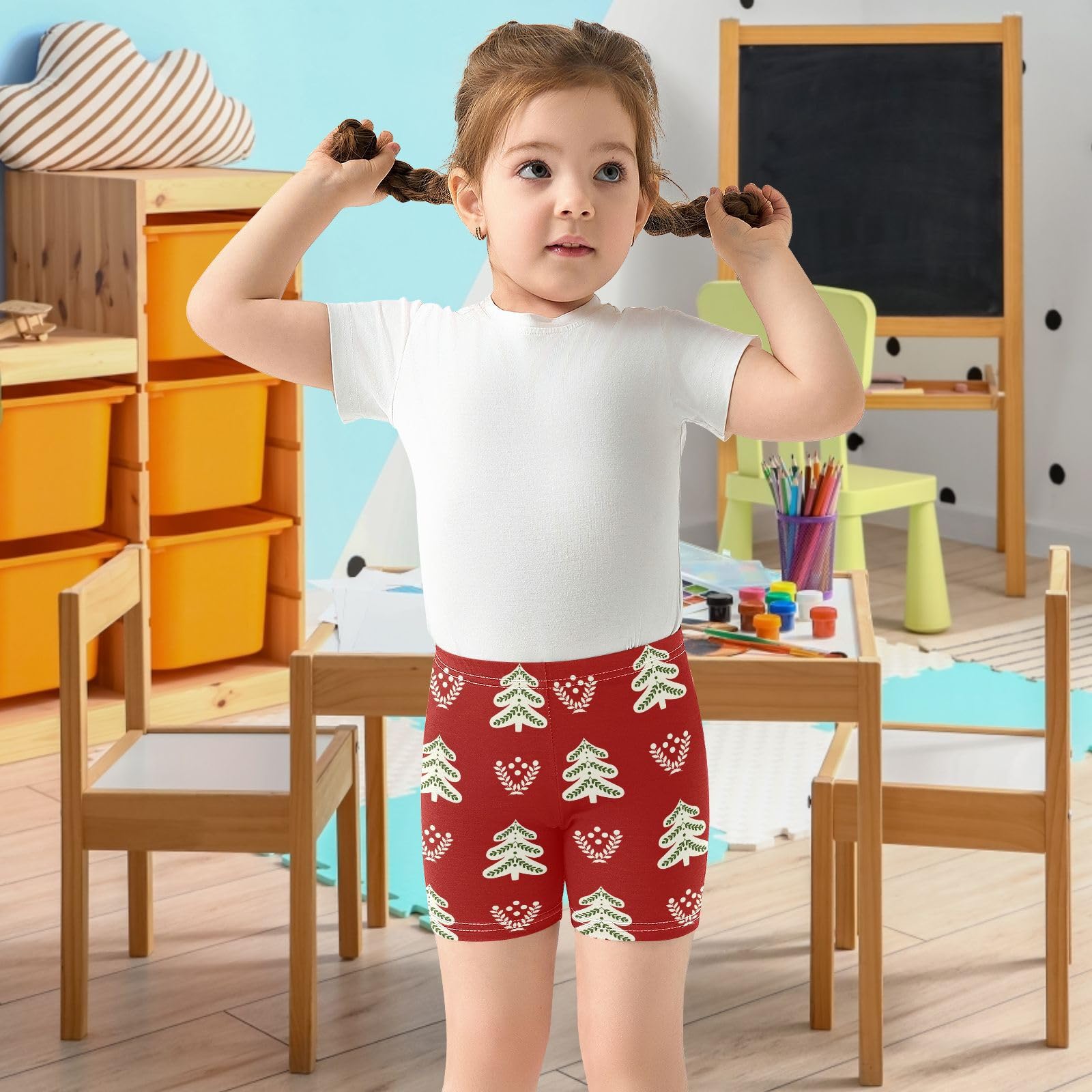 Dallonan Girls Dance Shorts, Toddler Biker Shorts Cartwheel Under Dress Red Christma Kids Biking Clothes 4-10Y