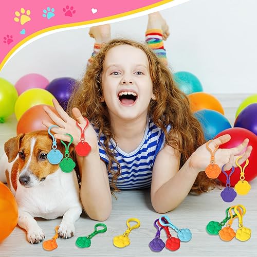 Miniatura 3 de Jadive 48 piezas de suministros de fiesta de cachorros con estampado de patas, llaveros de cumpleaños para niños, lindo adorno de pata de perro,