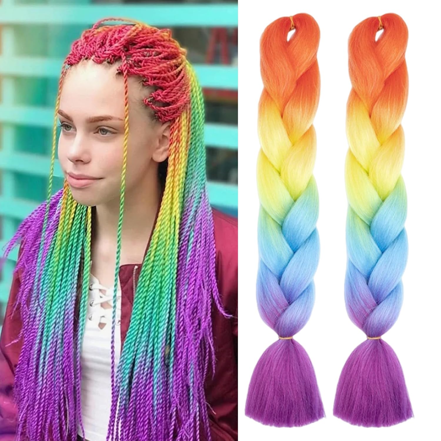 Amazon.com : Pride Day Ombre Braiding Hair 24 Inch Colorful Rainbow