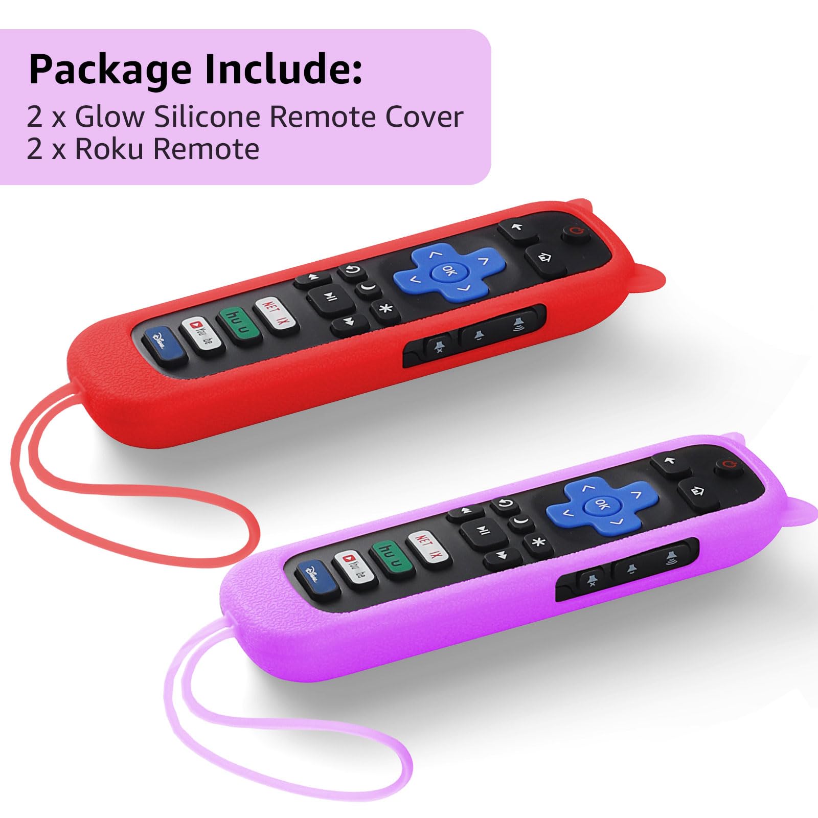 Confezione da 2 telecomandi di ricambio per Roku TV con custodia protettiva morbida (si illumina al buio), telecomando compatibile con TV TCL/Hisense/Sharp/Philips/Onn/Element Roku (non per