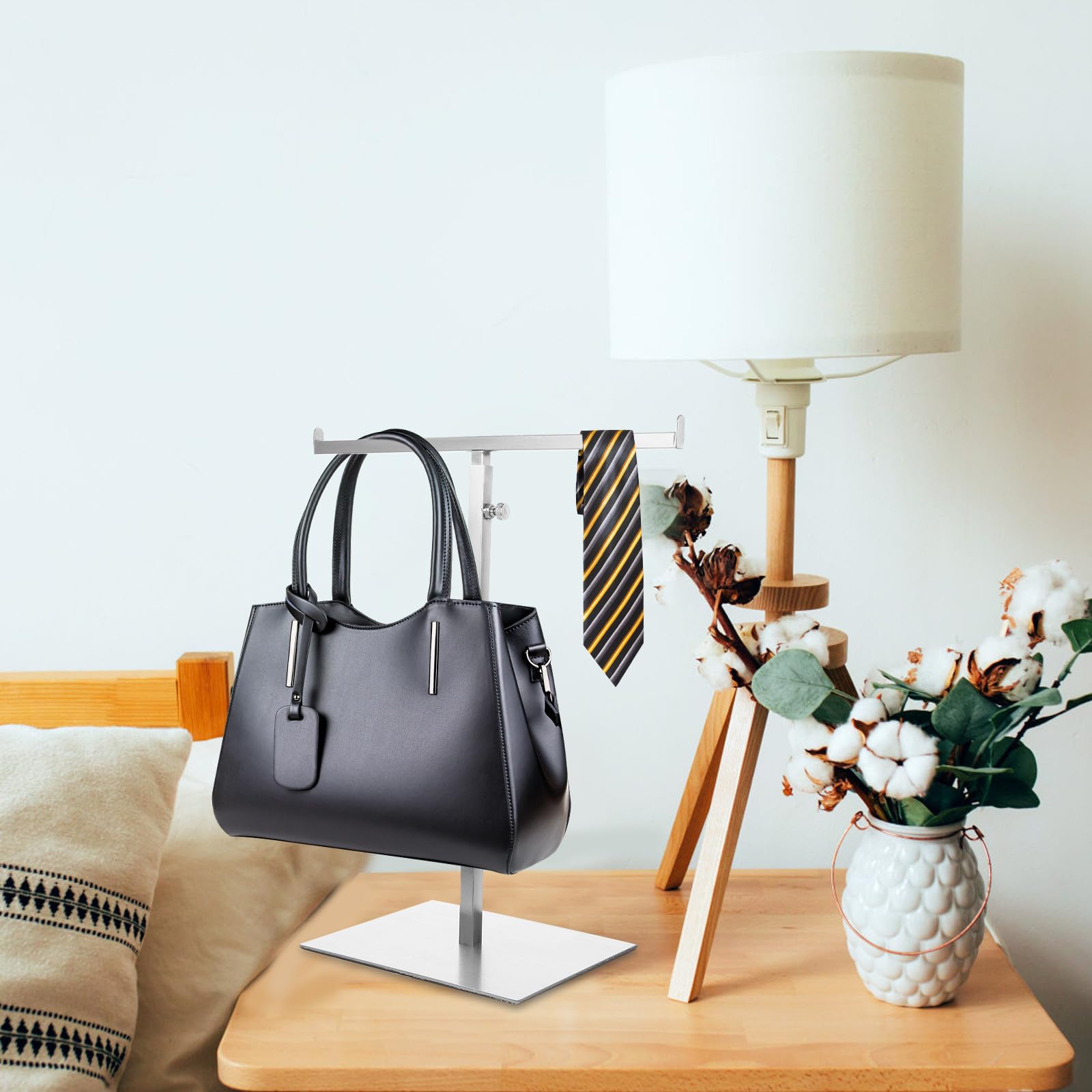 Soporte Ajustable para Colgar Bolsos y Bufandas de Acero Inoxidable Superficie Lisa y Regulable de 35 a 60 Cm Adecuado para Armarios y Comerciales