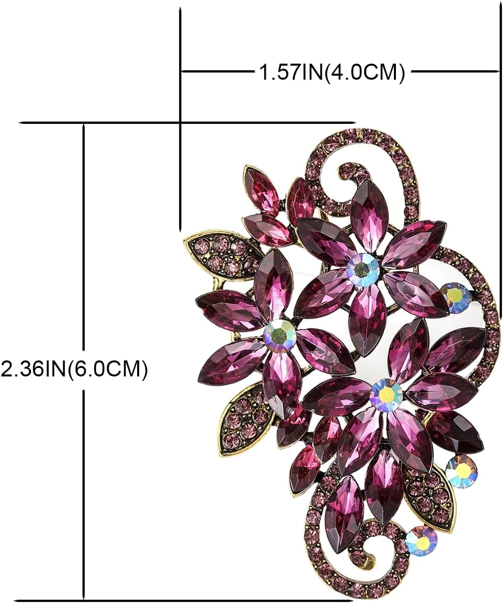 YOQUCOL Vintage Red Austrian Crystal Rhinestone Flower Shape Brooch Pin for Women - Image 2
