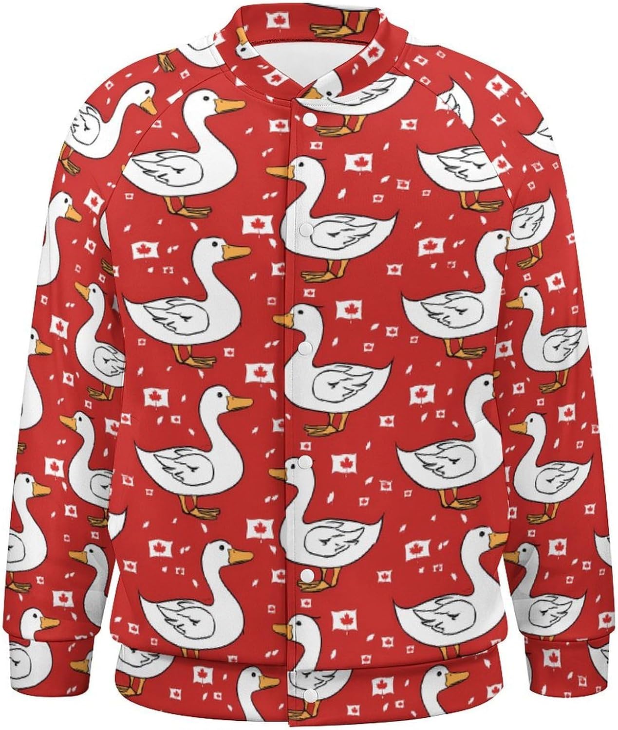 Ducks Canada Flag Novelty Men's Baseball Jackets Causal Sweatshirt Button Top Long Sleeve Coat