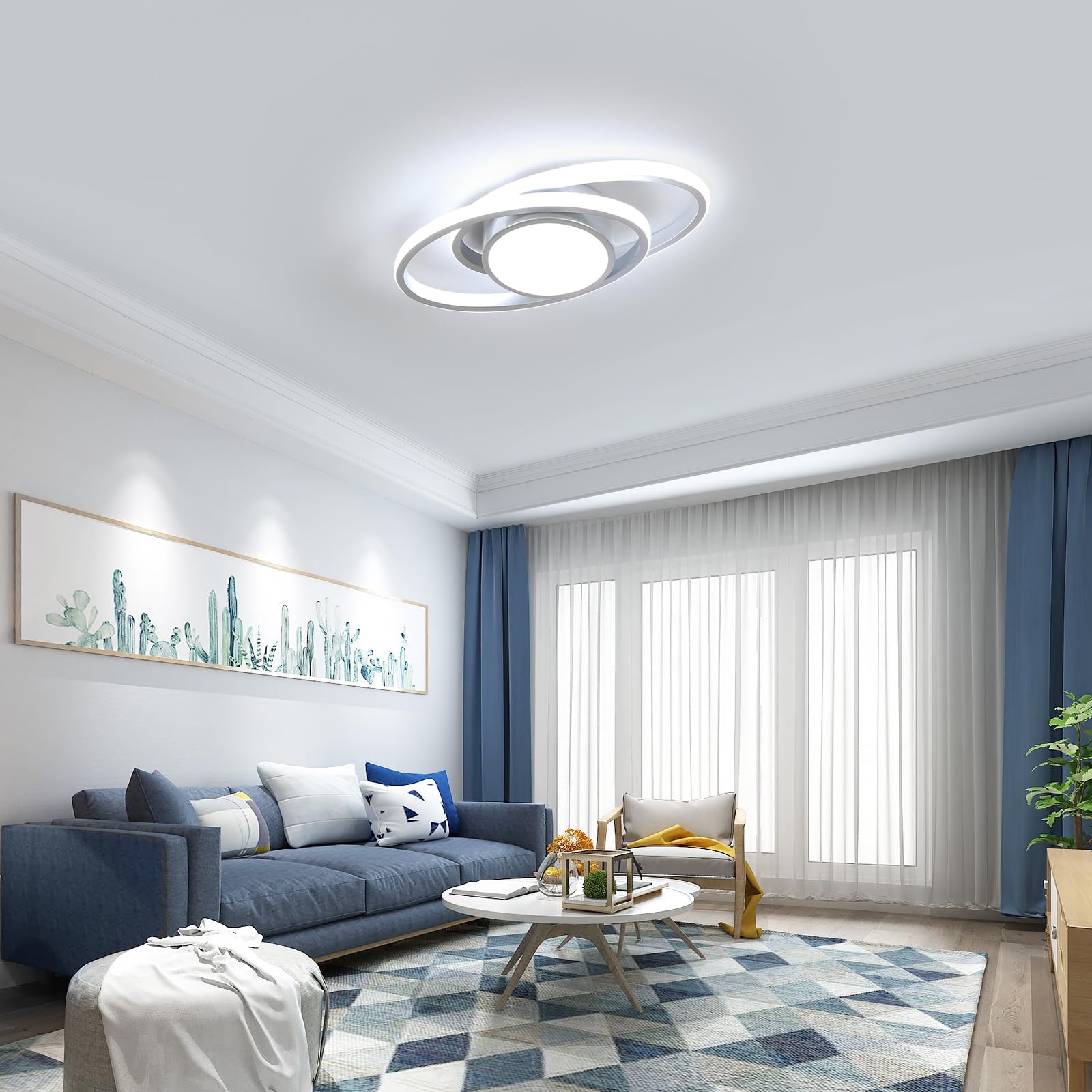 39W 4387LM Plafonnier LED Dimmable 3000K-6500K Rond Argenté 38.5CM