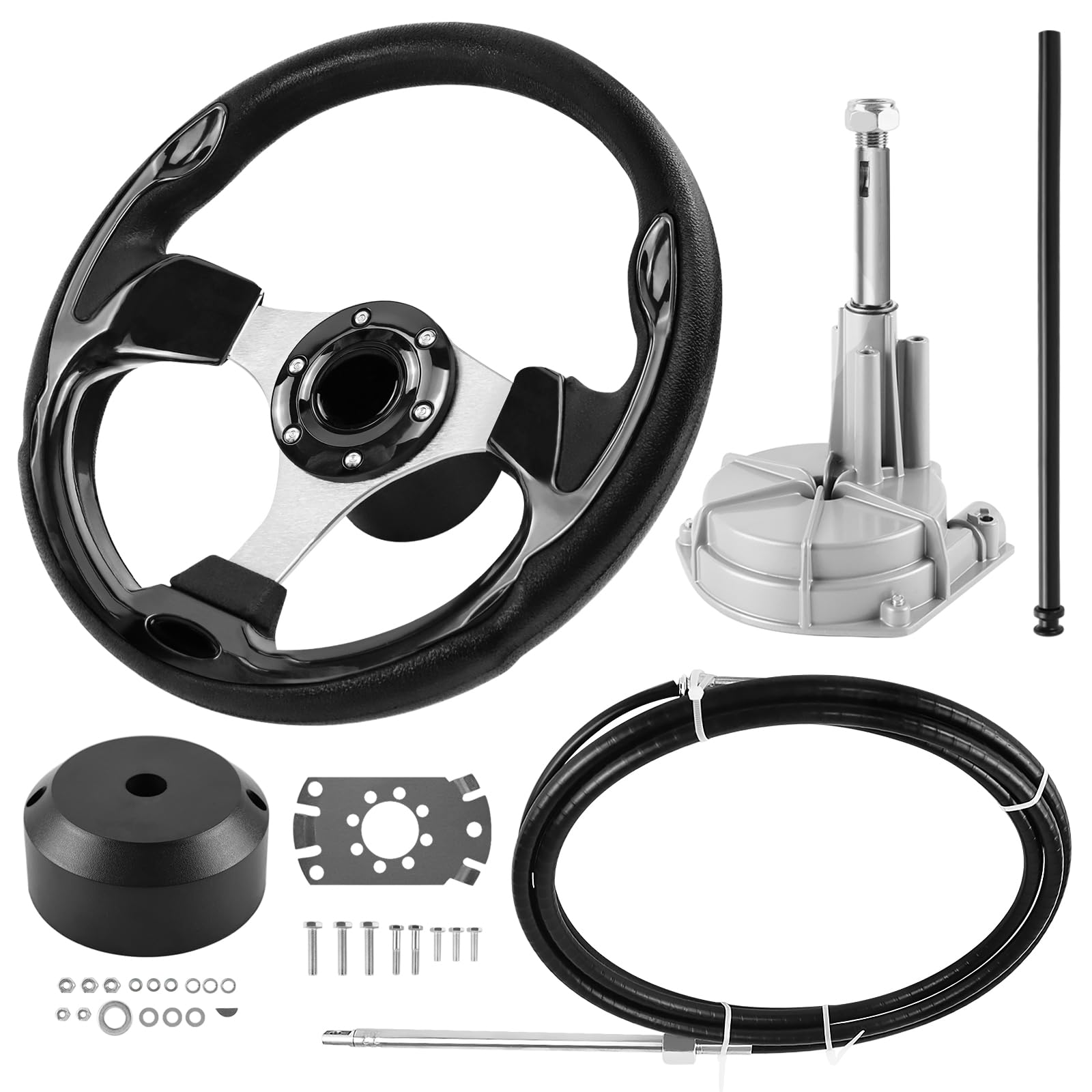 Sistema di sterzo meccanico, kit di sterzo rotativo da 304,8 cm, cavo di controllo fuoribordo, sistemi di sterzo marino, per barche da pesca, yacht e altre imbarcazioni, con volante