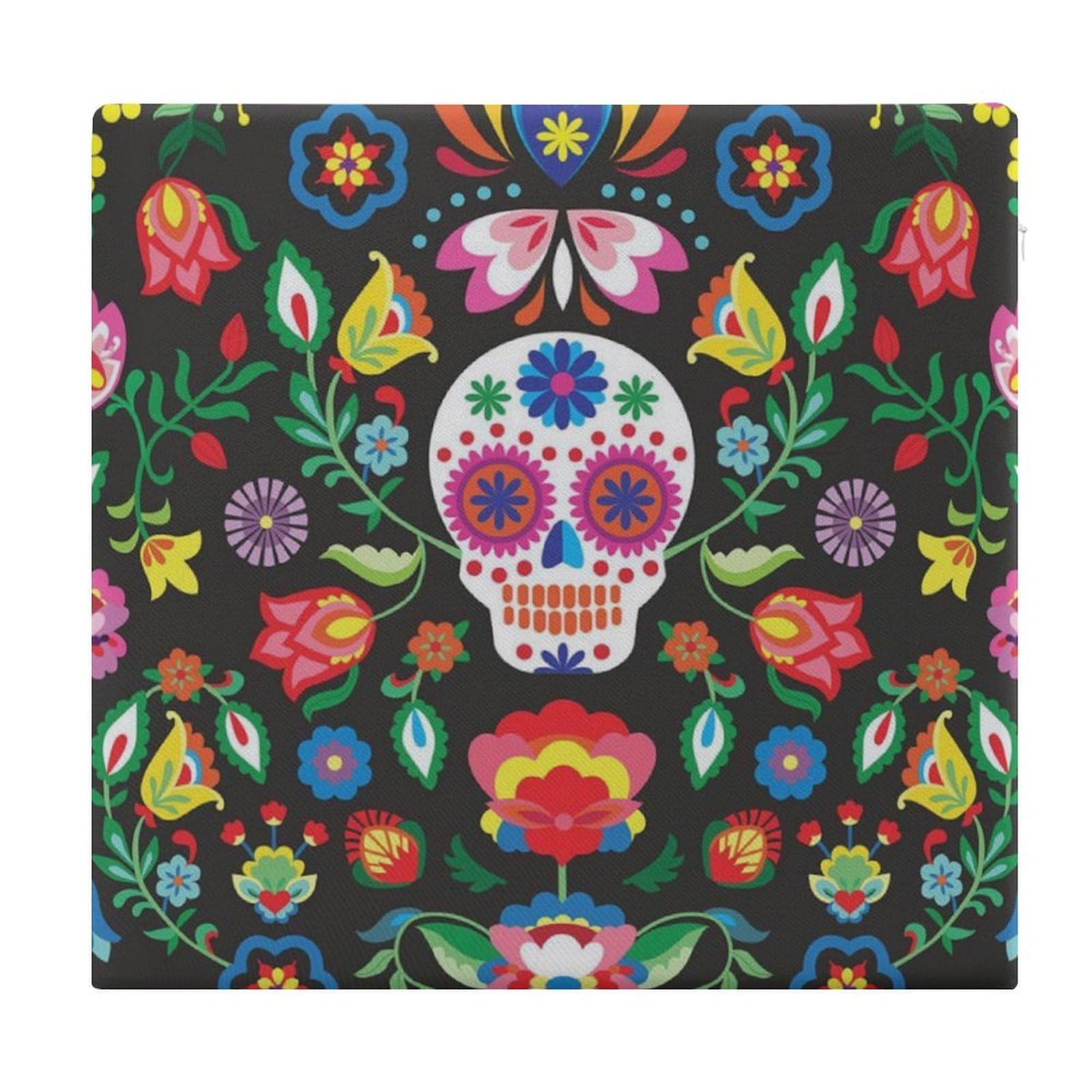 JZemdybill Chair Pad, Mexican Sugar Skulls Seat Pad, Square Chair Cushion for Yoga Living Room Balcony