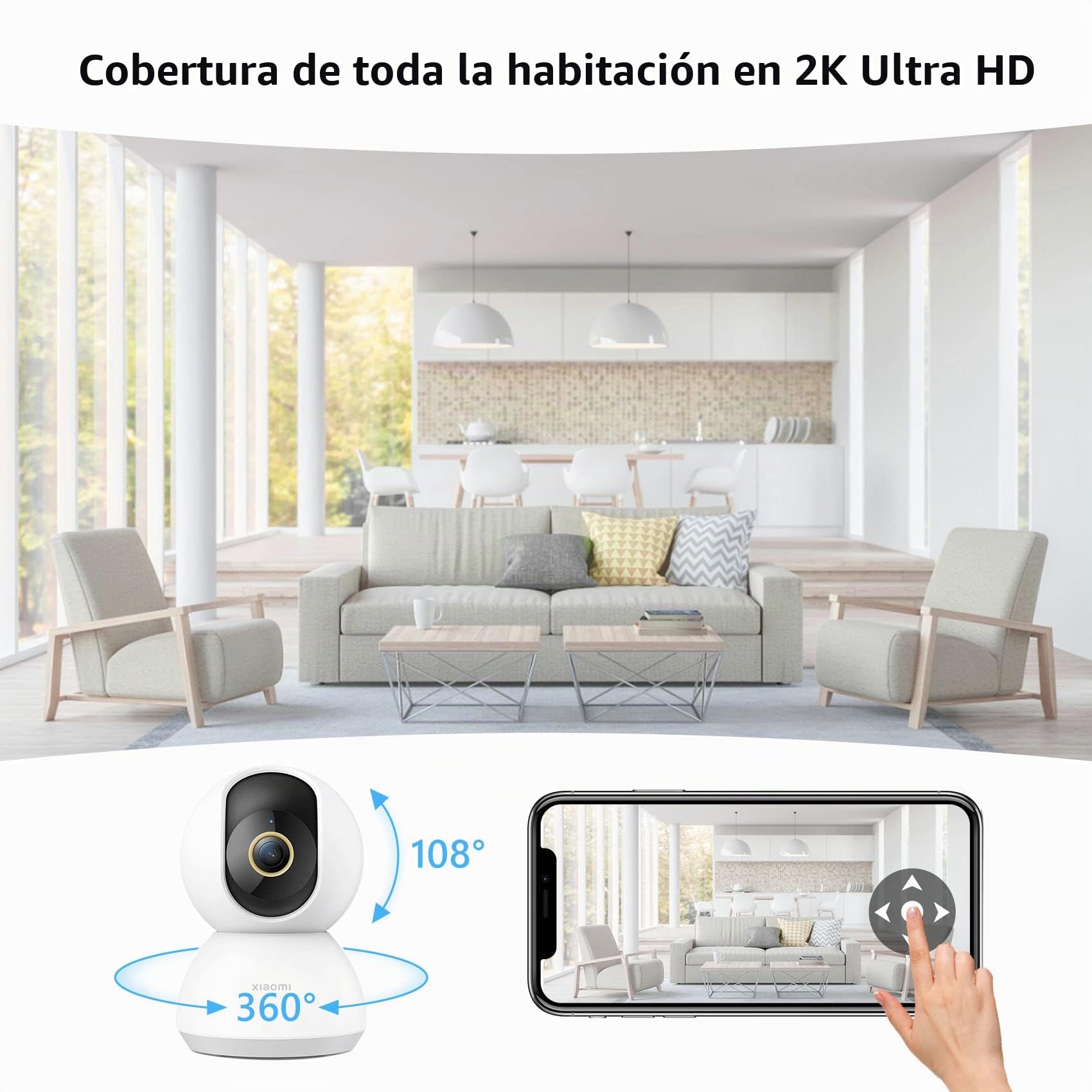 Xiaomi Smart Camera C300, Resolución ULTRA HD 2K, Interior Cámara de Vigilancia con Asistente de Voz, Detección Humana Inteligente AI, Modo de Privacidad, Compatible con Google y Alexa, Blanco