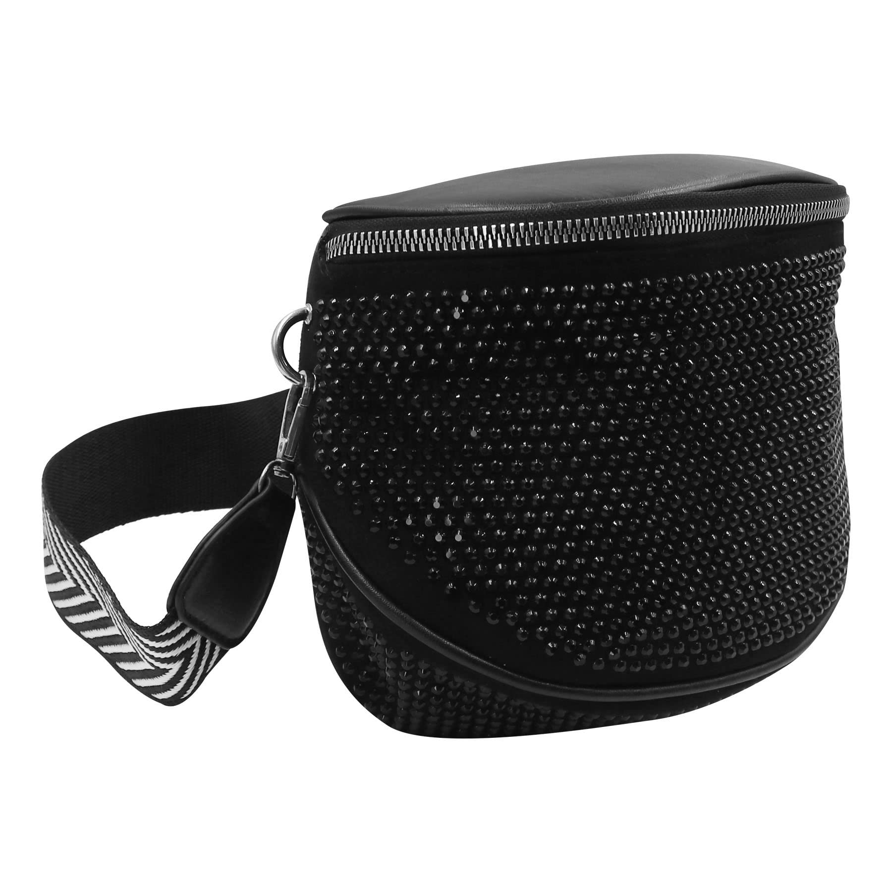 Strass-Hüfttasche, Bauchtasche für Damen und Mädchen, Brusttasche, Crossbody-Gürteltasche, Geldbörse für Party, Club, Reisen, Strand, Schwarz + Reißverschlussriemen, Einheitsgröße