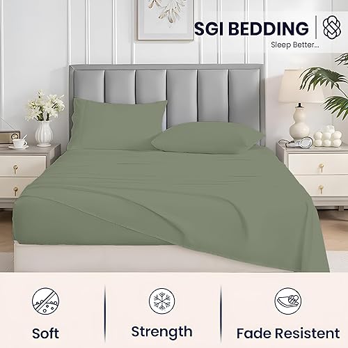 Miniatura 4 de SGI Sábanas de algodón de 1000 hilos, juego de sábanas de alta calidad de 4 piezas, 1 sábana bajera, 1 sábana encimera y 2 fundas de almohada,