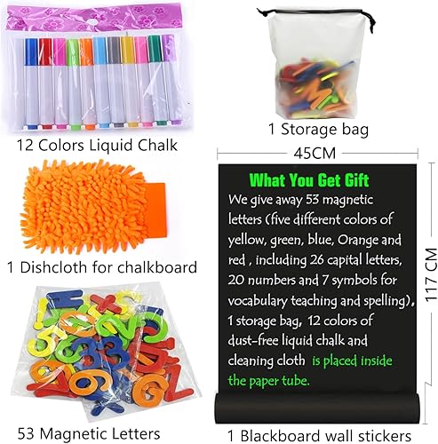 Miniatura 4 de Papel de Contacto Magnético de Pizarra para Pared 46.3"x18" Pegatina Autoadhesiva de Tablero Magnético de Pared con 36 Letras Magnéticas para