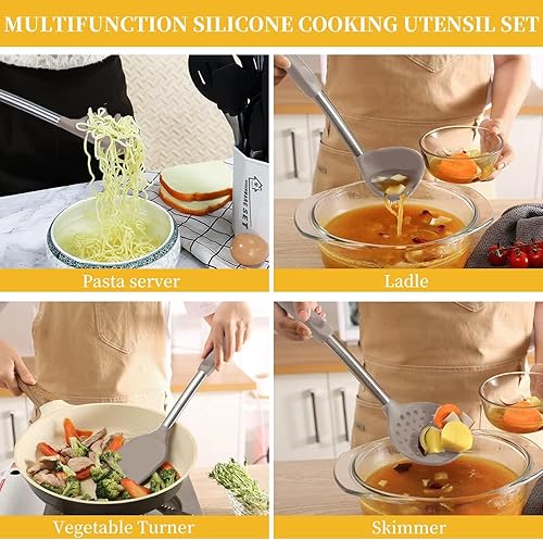 Miniatura 2 de Juego de utensilios de cocina de silicona con mango de acero inoxidable, juego de espátula, juego de utensilios de cocina, utensilios de cocina para