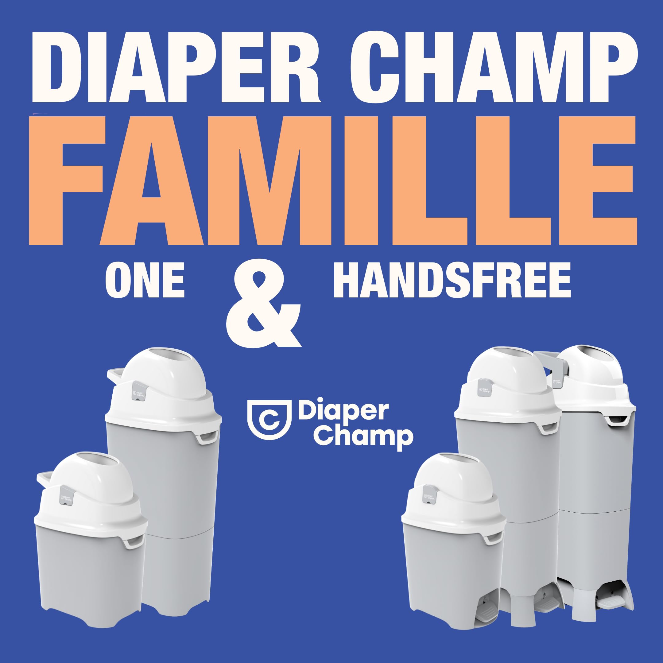DIAPER CHAMP Maxi Poubelle à couches sans odeur grande capacité 60 couches compatible sacs standards gris