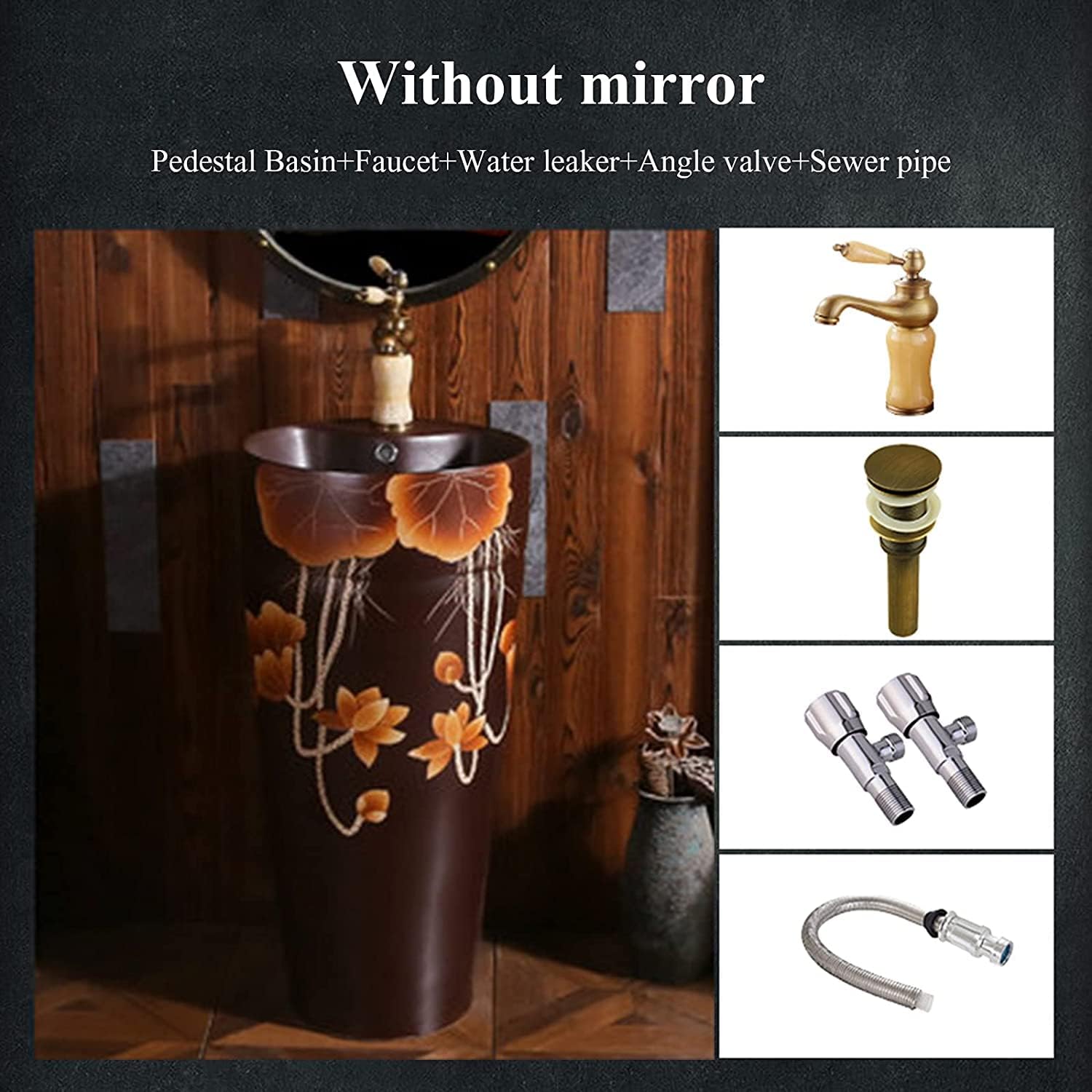 Full Pedestal Art Bathroom Basin Sink Pedestal Bathroom Sink Ceramic Retro Industrial Style Decorative Pedestal Hard and (Color : O Size : with Mirror (Q Without Mirror)) (N Without Mirror)
