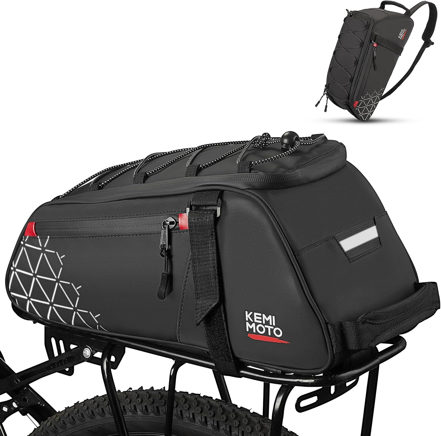 KEMIMOTO Rear Bike Rack Bag - 8L PVC Water Resistant Ebike Bags for Bicycle Rear Rack